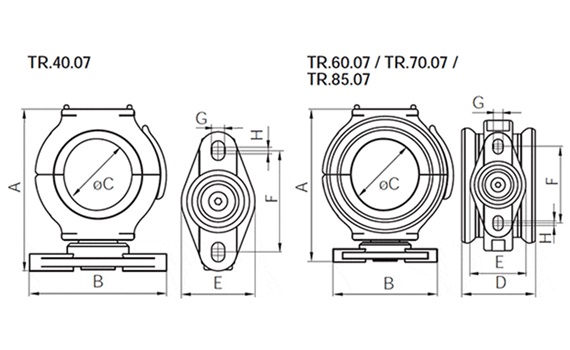 用于triflex® R的带旋转轴承的滑动导向部件尺寸